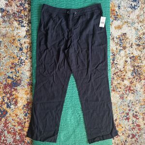 NEW NWT Mia & Tess Linen Pull On Pants Wide Leg Cropped Womens Large Navy Blue